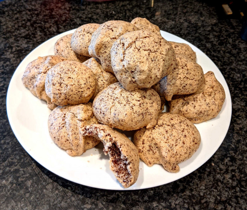 A plate of chocolate puff biscuits