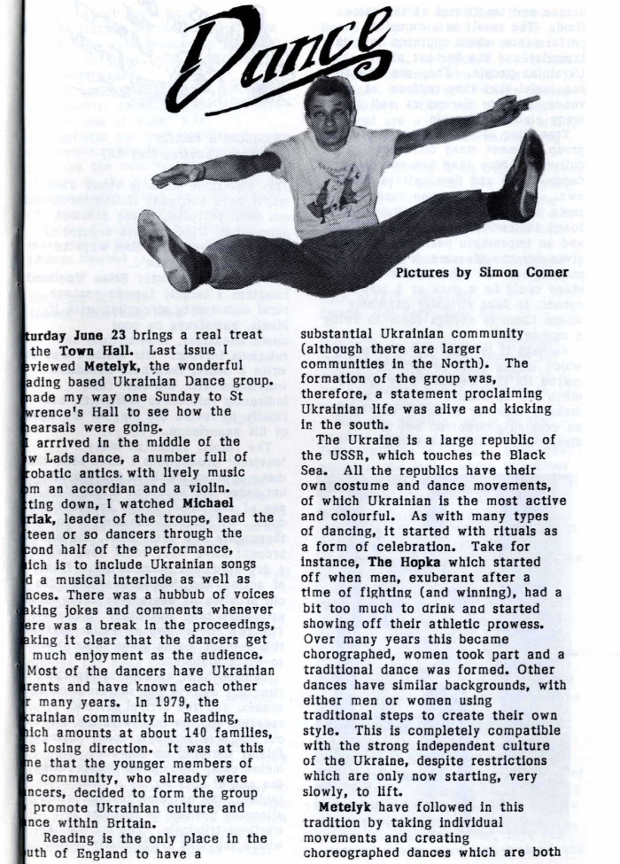 Printed article with title Dance and image of a man leaping, ref. D/EX2800/3/12