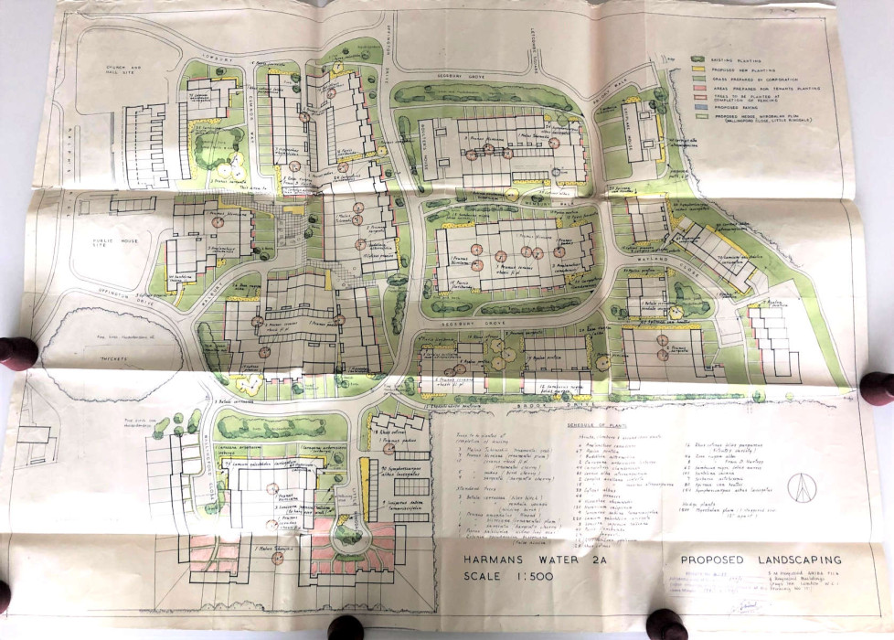 Plan showing landscape gardens for housing in Bracknell. ref. NT/B/G4/130/3