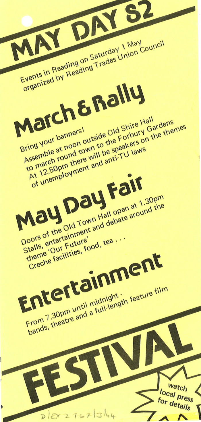 Flyer for May Day Trades Union event 1982, ref. D/EX2767/3/44