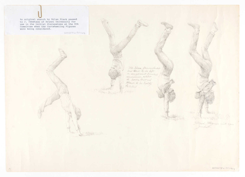 Pencil sketch of a boy doing a cartwheel ref. D/EX653/4/3/1/6/1