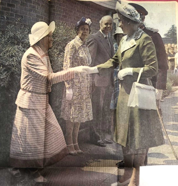 HM Queen Elizabeth II shakes hands with a woman, Royal Visit Bracknell Times July 27 1978 ref. NTB/G/26/1/28