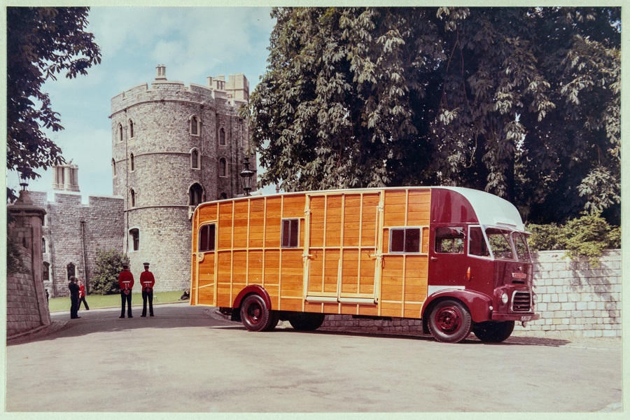 Photograph of a horsebox for three horses built for Queen Elizabeth II by Vincents of Reading, coachbuilders and horsebox manufacturers
