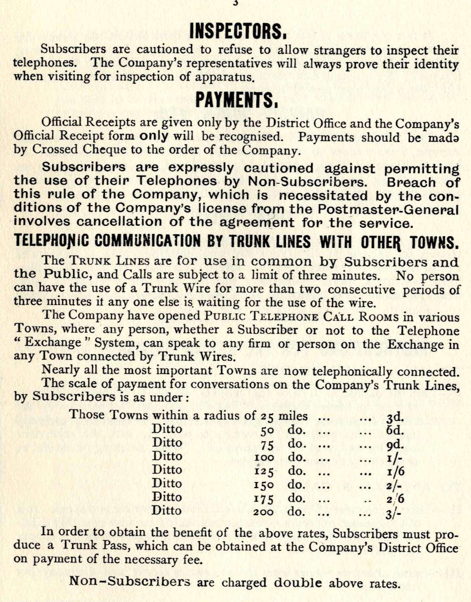 Detailed text on refusing strangers to inspect telephones 1894 reference D/EX2859/1