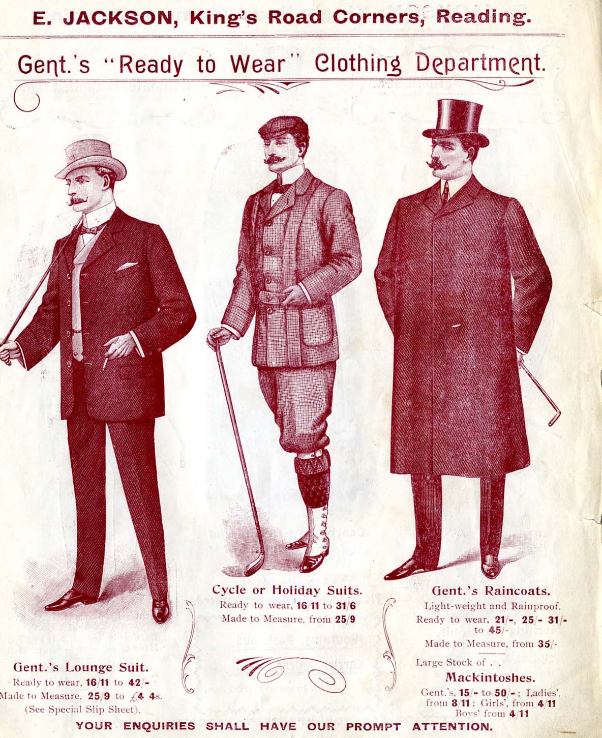 Brochure showing suits for men c.1900s ref. D/EX2670/4/5