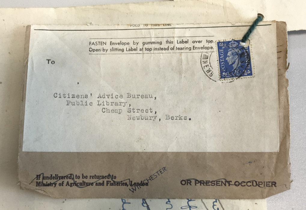 Envelope with Newbury Citizens Advice Bureau address and stamp ref. N/D59/4/5/1