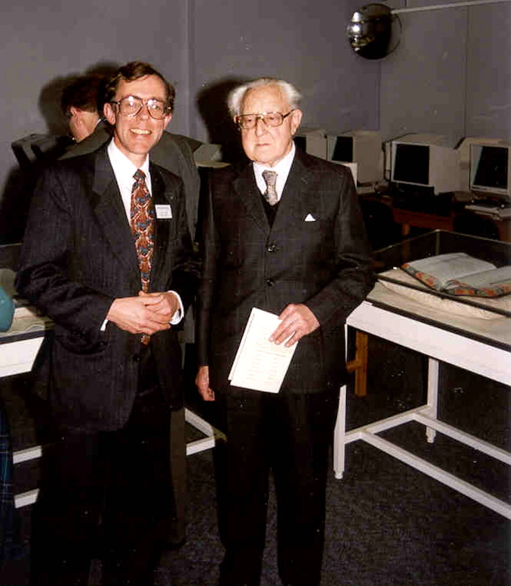 Will Smith County Archivist of the RBA 1926 to 1967 stands next to Peter Durrant MBE who was County Archivist of the RBA 1988 to 2014.